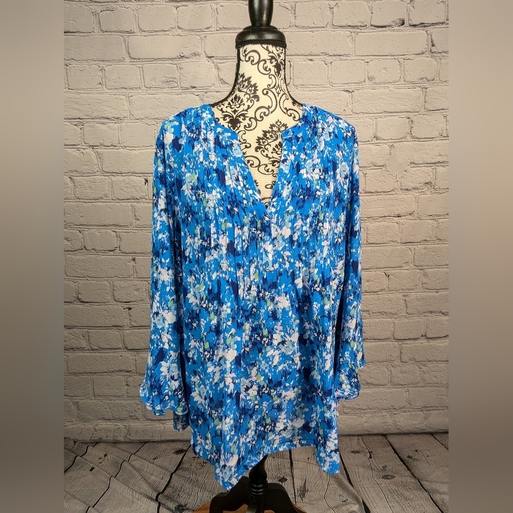 Style & Co women's long sleeve geometric print popover top size 3x V-neck BBIN